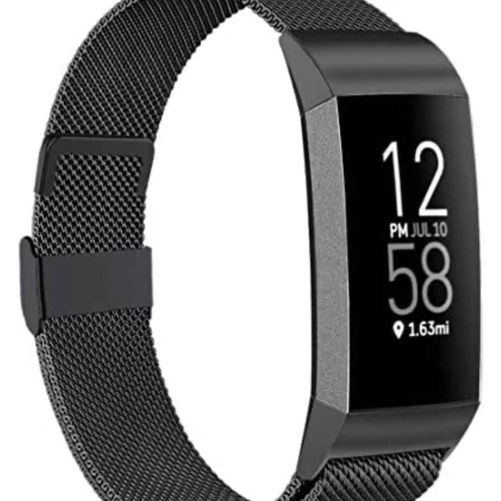 NWT FitBit Black Large Charge3/4 StainlessSteel Metal Mesh Magnetic Replace Band
